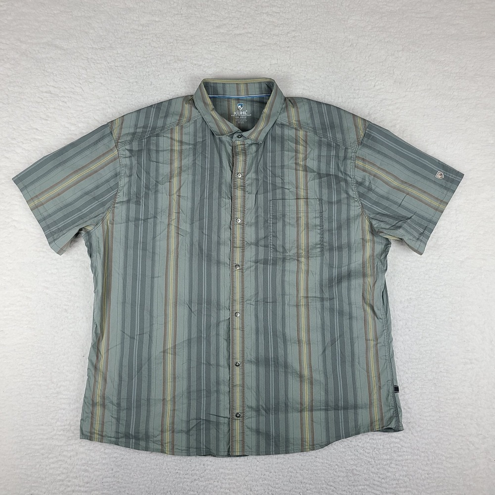 KUHL Intriguer Shirt Mens 2XL XXL Gray Brown Striped‎ Snap Button Up 7415